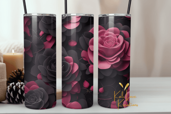 Black and Pink Roses Tumbler Wrap