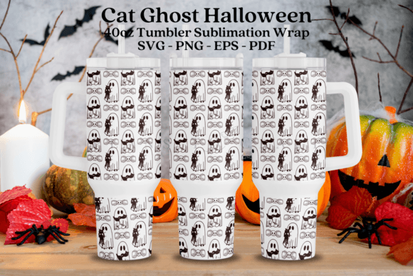 Cat Ghost Halloween 40oz Tumbler Wrap
