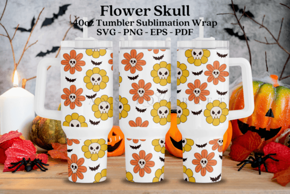 Floral Skull Halloween 40oz Tumbler Wrap