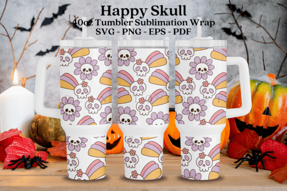 Happy Skull Halloween 40oz Tumbler Wrap