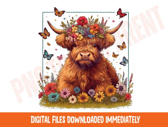 Highland Cow Sublimation Design PNG