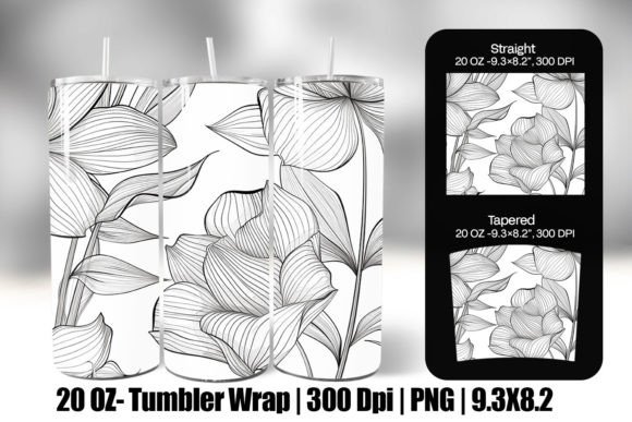 Line Art Flower Pattern Wrap Tumbler