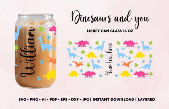 Personalized Dinosaurs 16 Oz Can Glass