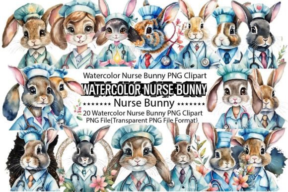 Watercolor Nurse Bunny Sublimation